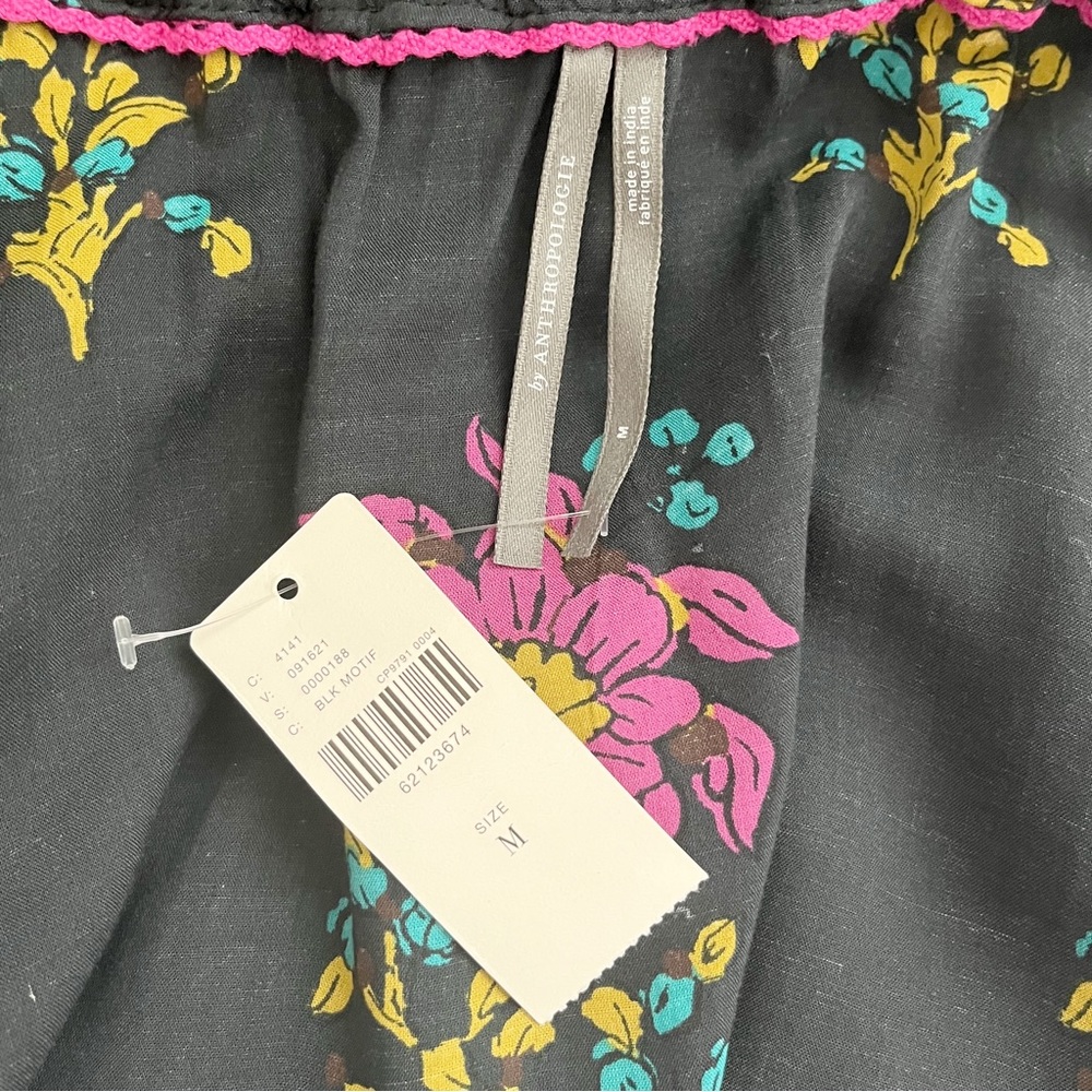 SOLD Anthropologie Flounced Maxi Lounge Dress Black Motif Floral - Picture 13 of 15